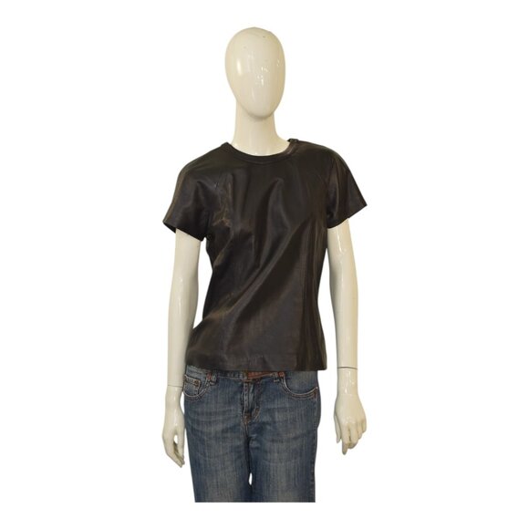 Alexander Wang Black Leather Back Zipper Short Sleeve Top size L, New - Picture 1 of 8